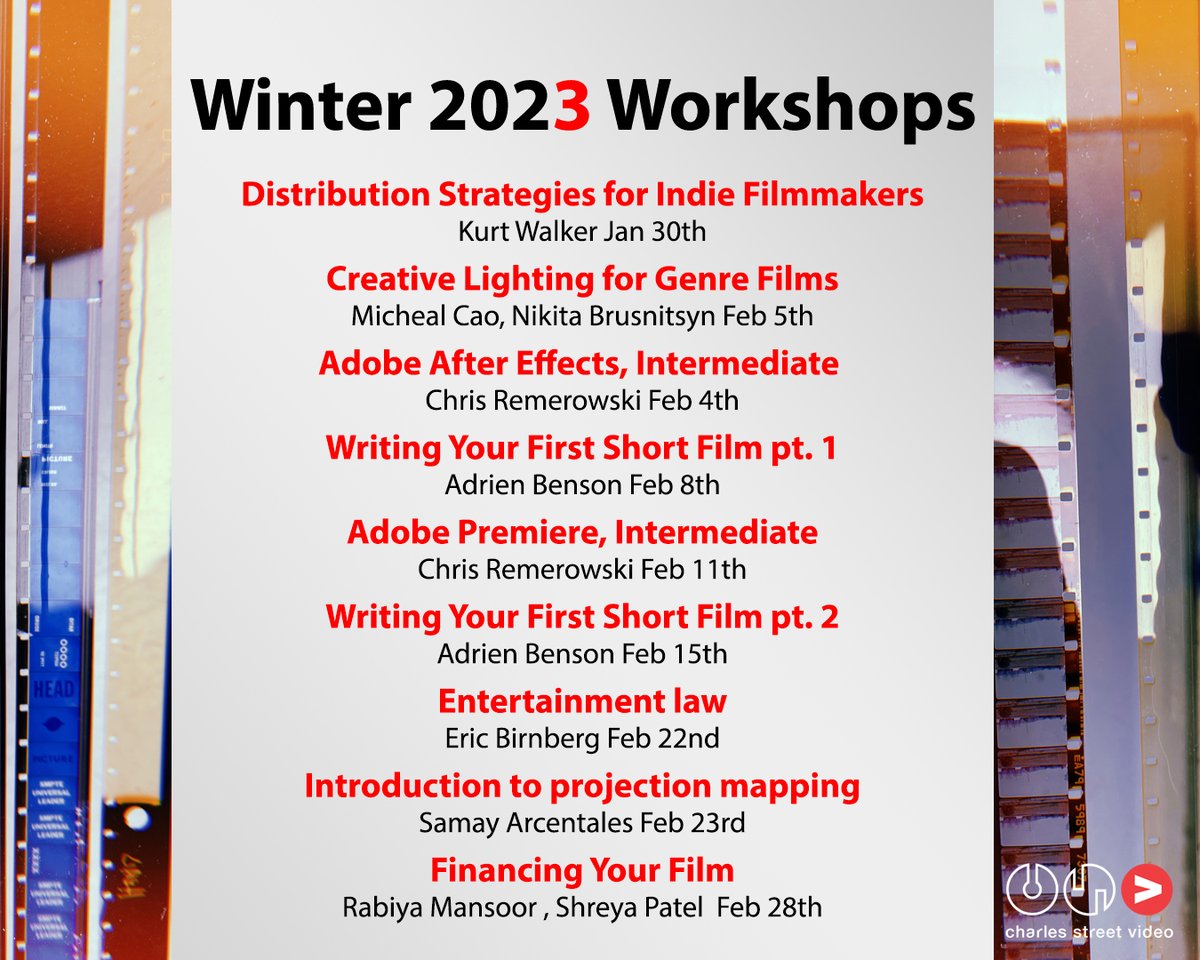Charles Street Video (@csvtoronto) on Twitter photo Our Winter 2023 Workshops are open NOW for registration. Head to our workshops section in our website to learn more!
charlesstreetvideo.com/workshop_event… Our Winter 2023 Workshops are open NOW for registration. Head to our workshops section in our website to learn more!
charlesstreetvideo.com/workshop_event…