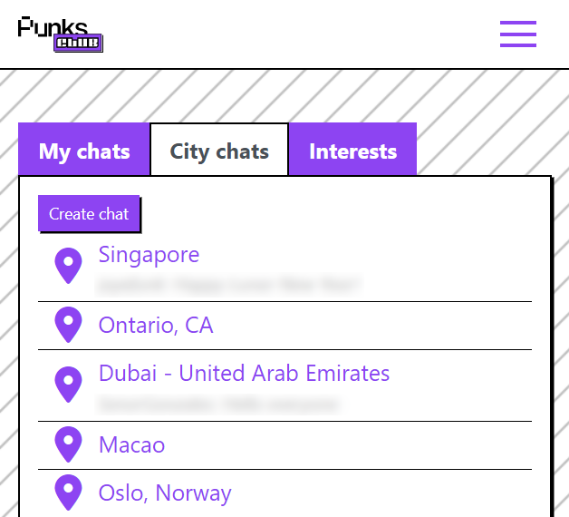 Categorized the chats and made them open to all members, making it easy to connect with punks from specific areas or with similar interests 👇