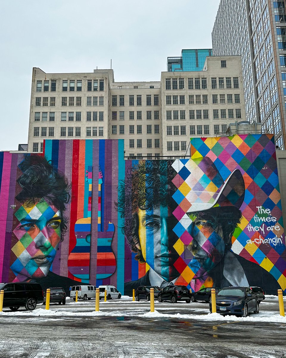 mpls downtown (@mplsdowntown) on Twitter photo The Bob Dylan Mural created by <a href="/kobrastreetart/">Eduardo Kobra / kobrastreetart</a> , the Brazilian muralist is one of the most Instagrammed locations in Minneapolis. The mural shows Bob Dylan as a young man and an older man, along with lyrics from one of his songs, The Times They Are A-Changin'. #mymplsdt The Bob Dylan Mural created by <a href="/kobrastreetart/">Eduardo Kobra / kobrastreetart</a> , the Brazilian muralist is one of the most Instagrammed locations in Minneapolis. The mural shows Bob Dylan as a young man and an older man, along with lyrics from one of his songs, The Times They Are A-Changin'. #mymplsdt