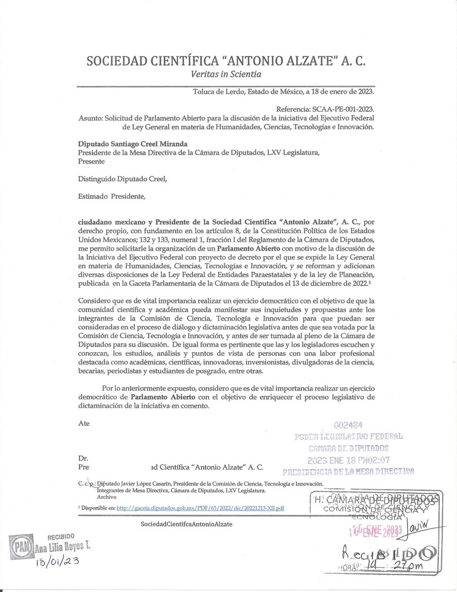 México requiere de una Ley de Ciencia y Tecnología moderna, que garantice el derecho a la ciencia y a gozar de los beneficios de ésta a los mexicanos, y le permita enfrentar los retos futuros.
<a href="/SantiagoCreelM/">🇲🇽Santiago Creel</a> <a href="/NachoMierV/">Ignacio Mier Velazco</a> <a href="/LopezCasarinJ/">Javier López Casarín 💥🚀</a>