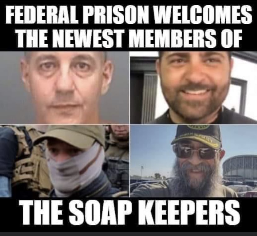 AnnieForTruth's tweet photo. Oath Keepers members found guilty of seditious conspiracy. #LockThemAllUp and throw away the key! It’s time Trump is indicted. #TraitorsToOurCountry #JusticeWillBeServed https://t.co/OtUqmxJxze