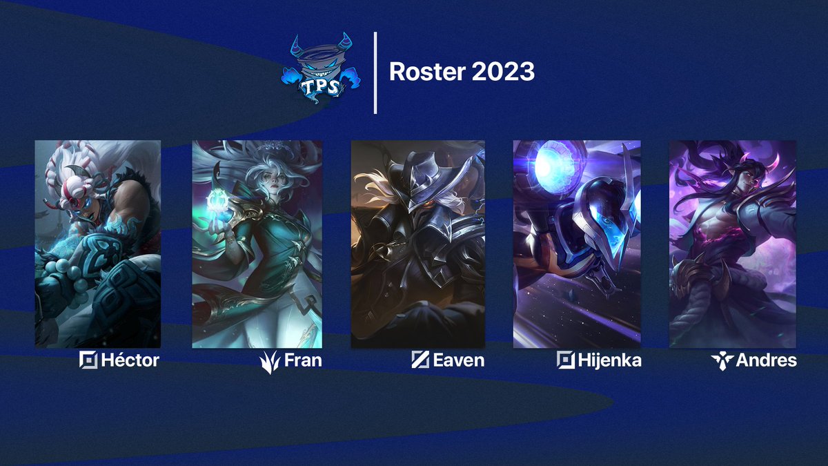 Nuestro roster para 2023
🐙 @Hector_Pros
🌲 @FranJjg97
🧙 <a href="/ejthecat_99/">E. James</a>
🔫 @Hijenka27
🪝 <a href="/BlackBrisingr/">Andrés ♡'s Ganyu ❄️🏹</a>
#cuandollegalatormenta