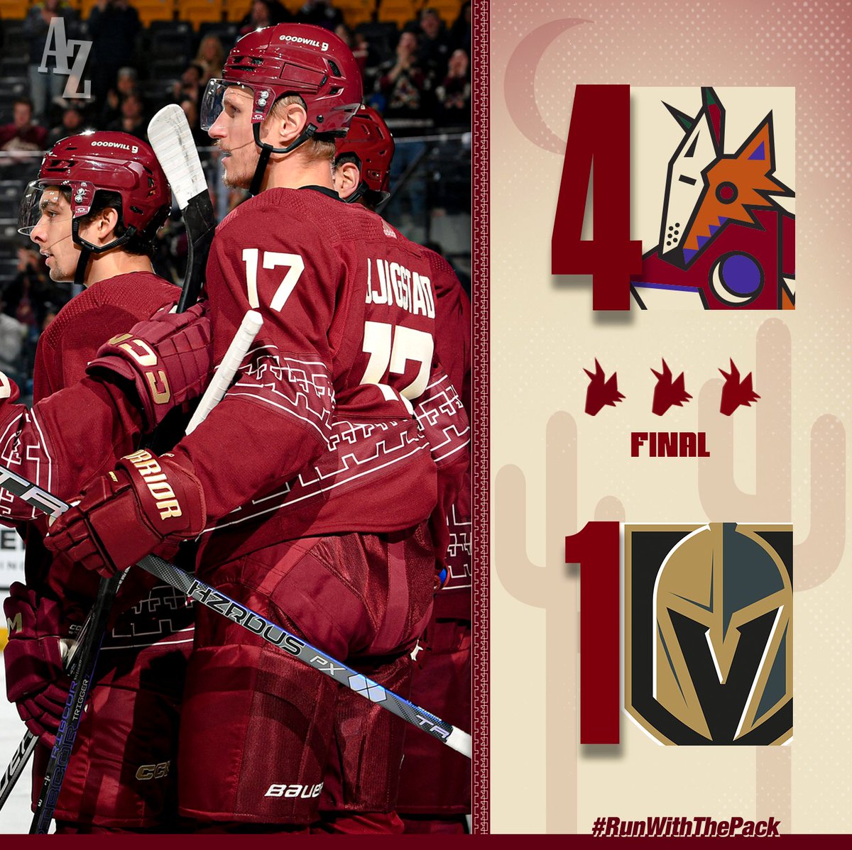 Coyotes_VAVEL's tweet photo. Victoria‼️ Gran partido que al final tuvo su recompensa con una victoria contundente en el estreno del Third Jersey en la #DesertNight
@VegasGK_VAVEL 1️⃣-4️⃣ @LosYotes
#NHLesp #Yotes #LosYotes #VGKvsARI #VegasBorn #NHL https://t.co/u5wU417tNf