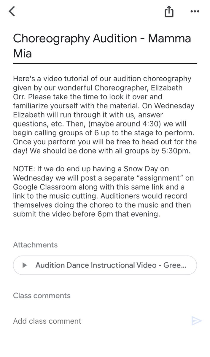 Mamma Mia auditioners - check our Google Classroom for the choreography audition video tutorial link! Choreo auditions are Wednesday in the auditorium 3:40-5:30pm. If you need the Google Classroom code please reach out to Voigt via email or check our previous posts.