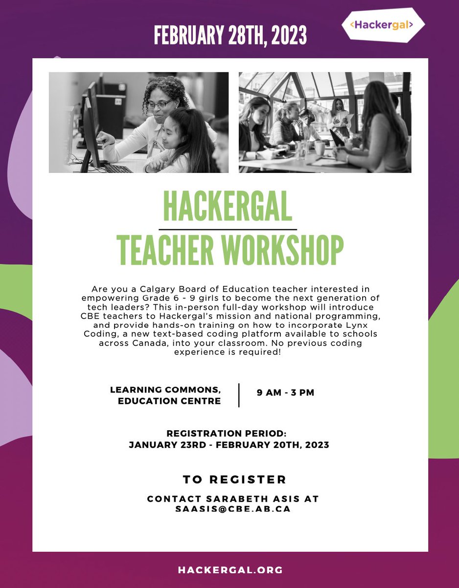 Excited to share that @thehackergals will be coming to work with @yyCBEdu teachers on Feb 28th at the Education Centre! @CBELearningTech