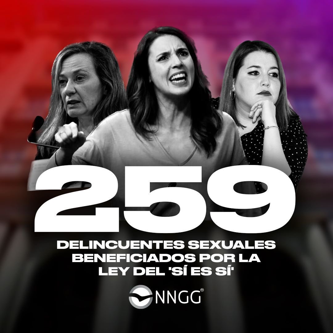 ⚠️  𝟮𝟱𝟵  ⚠️

Los delincuentes sexuales se benefician de las políticas del Gobierno de España gracias a <a href="/IreneMontero/">Irene Montero</a>.

Tienen que irse.