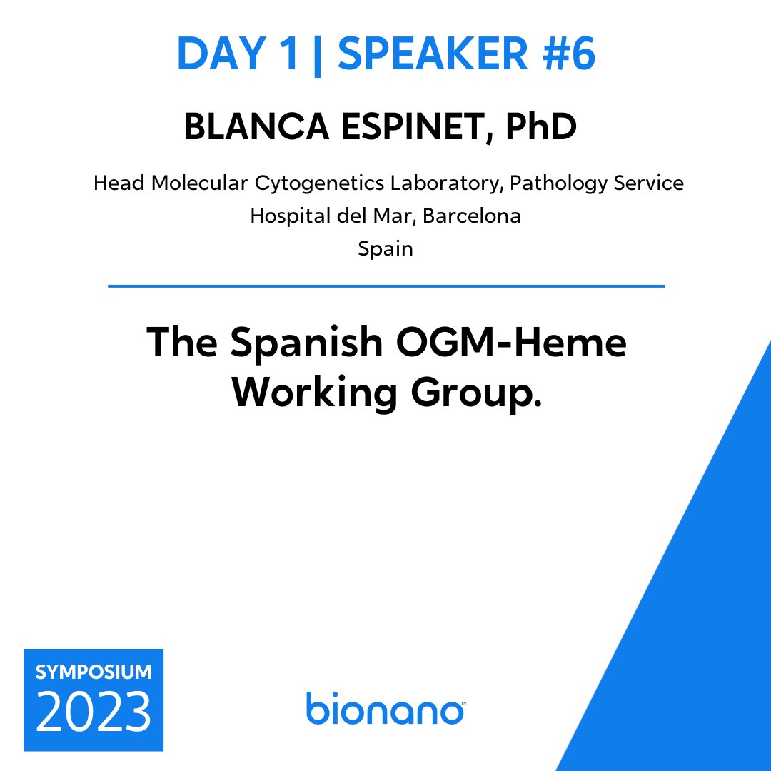 bionano's tweet photo. Next, Dr. Espinet will present on behalf of a Spanish working group, composed of members across 7 key institutions, with the goal to standardize #OGM implementations across all labs. Initial results were very promising...more at #Bionano #Symposium2023. https://t.co/CxPHDrRJnX https://t.co/899ewi5Zpc