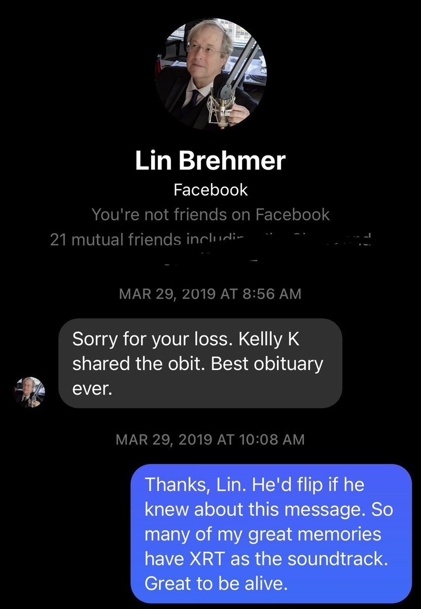 We didn’t know one another — at all — but Lin Brehmer showing up in my DMs to help me grieve is exactly why he was everyone’s best friend in the whole world. <a href="/93XRT/">WXRT Chicago</a> <a href="/LinBrehmer/">Lin Brehmer</a>