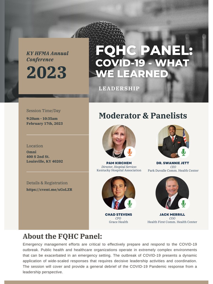 **ACHE EDUCATIONAL OFFERING DURING THE KY HFMA ANNUAL CONFERENCE**

The leadership panel below has been approved for one hour of Face-to-Face credit from the American College of Healthcare Executives (ACHE). 

Register for the Conference today! cvent.me/xGoLZR