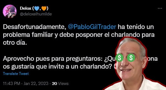 Maveriktrader's tweet photo. Delox le iba a pagar €5000 a Pablo Gil para que apareciera en su canal. Pero Pablo averiguo el mounstro de las estafas q es Delox y le subio la cuota a €30.000 q es lo que le cobro al estafador Mani Thawani para aparecer en su evento. Y se cancelo todo jaja
#Bitcoin
#BTC
#eth https://t.co/iOZekUBzdo