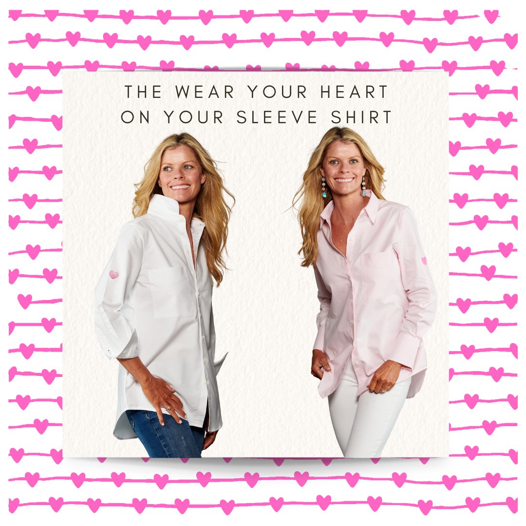 This Valentine's Day, wear YOUR heart on your sleeve in our heart-emblazoned shirt! Available in white and pink oxford with a single small 1-inch embroidered heart on the upper arm. #valentinesday