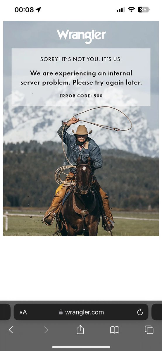 WH2o_kiddo's tweet photo. @Wrangler sos I want to place an order but this has been going on since Monday of last week. https://t.co/nKEv8qlQkj