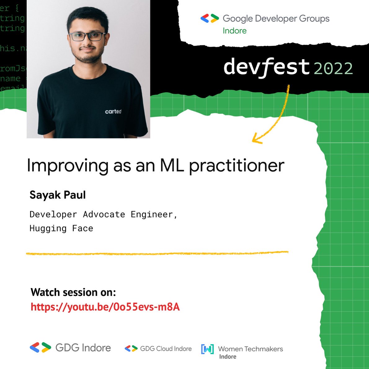 GDG_Indore's tweet photo. 📝 <To all the ML enthusiasts > 💻
Looking for a how-to-guide on how to build your career in Machine Learning?
We’re delighted to announce the availability of Sayak Paul’s session @ DevFest Indore 2022.
check out:
https://t.co/cblu6mGQAv
#devfestindore2022 #gdgindore https://t.co/xeQh0y7eEe