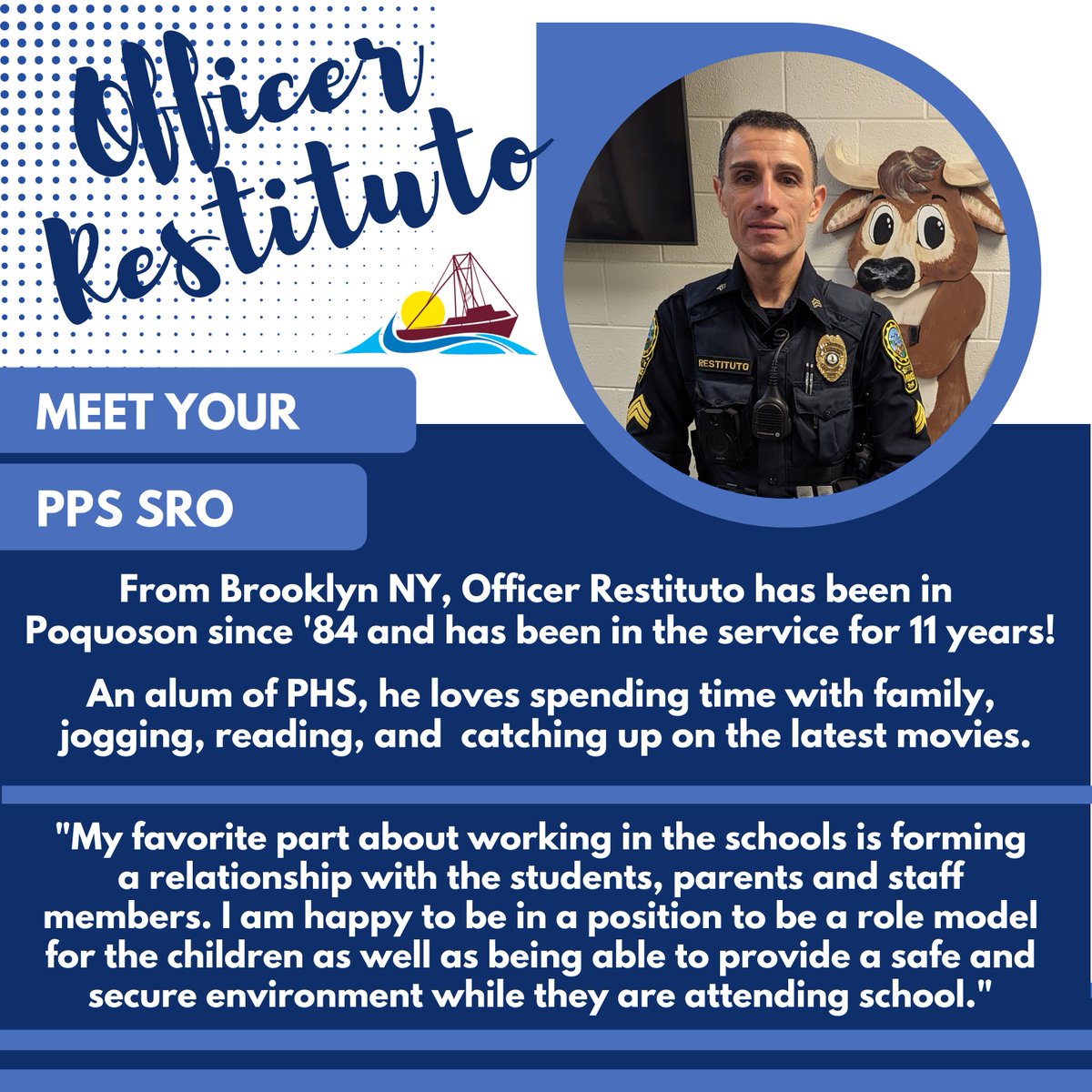 PoquosonSchools's tweet photo. We'd like to formally announce our latest addition to PPS: Officer Restituto! We're glad to have him join the team!
#PoquosonPS #PoquosonPD @poquosonpd #SchoolSRO https://t.co/O7ZoA9e8NS