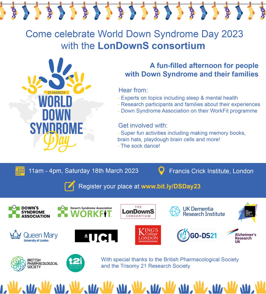 UKDRI's tweet photo. Registration for the @LonDownS World Down Syndrome Day 2023 is now live!🎉

🗓️18 March
📍Francis Crick Institute, London 

To register, click here👉https://t.co/Me5GMwjKiV or email emily.blackburn.18@ucl.ac.uk https://t.co/M2ZCwoaU7w