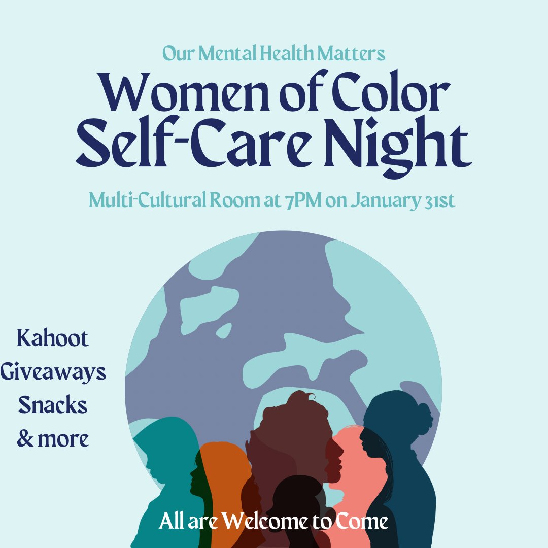 WSCSAB's tweet photo. Come join us for Women of Color Self-Care Night on January 31st! There will be guided journals, a Kahoot about women of color and mental health, and more! Supplies are limited but it is open to everyone. We can’t wait to see you there! https://t.co/NXCMvYVXbk