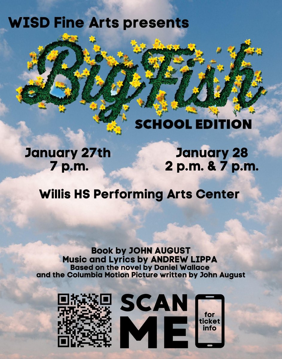 WillisSchools's tweet photo. Show your support for WISD Fine Arts this weekend by attending this year's spring musical, Big Fish! 

Ticket Information ➡️ https://t.co/8IJMWUDVfj https://t.co/0JQ0Nfud1U