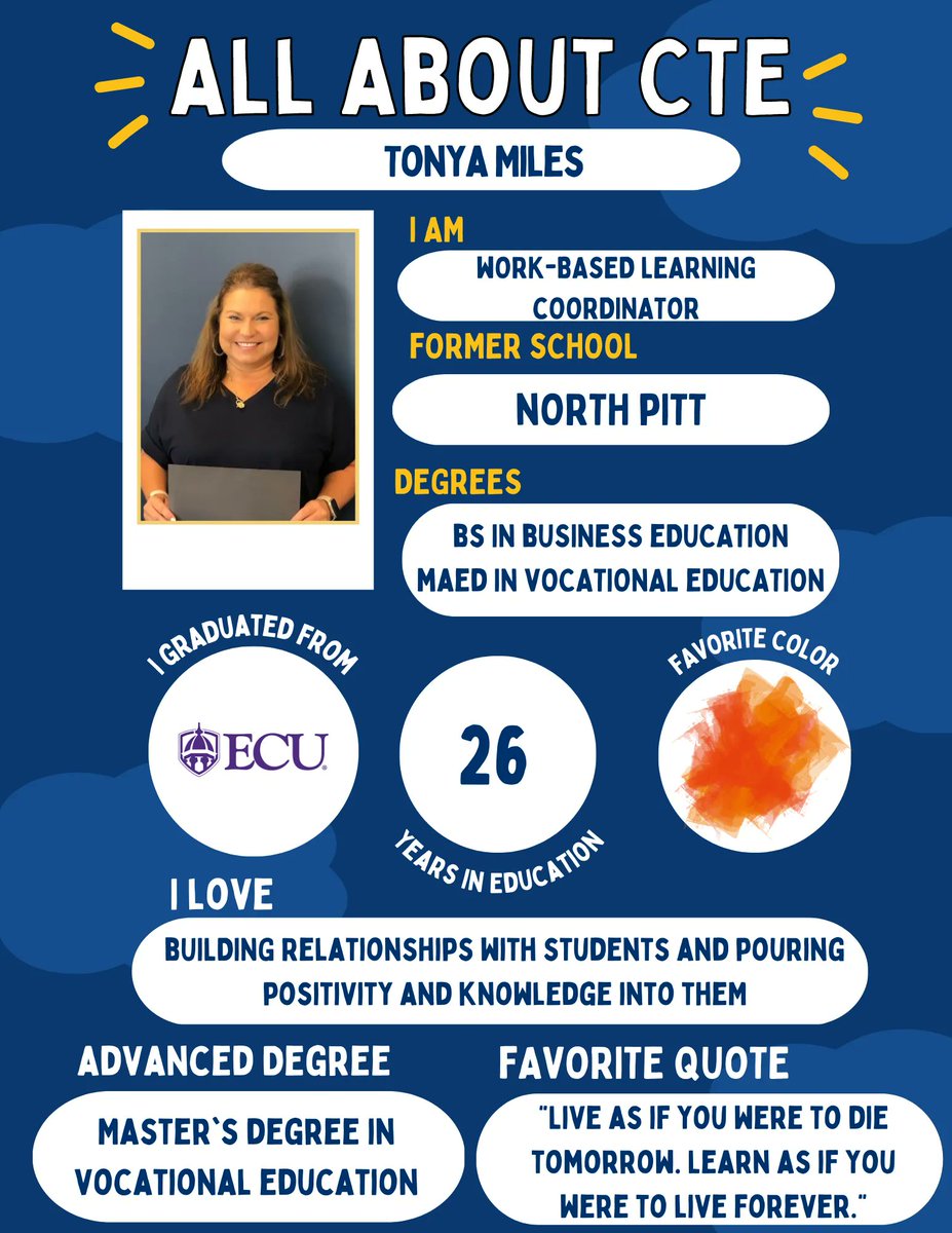 CtePcs's tweet photo. Our CTE Spotlight this week is Ms. Miles, our district Work-based Learning Coordinator. #AllAboutCTE https://t.co/1SHf6okDVk