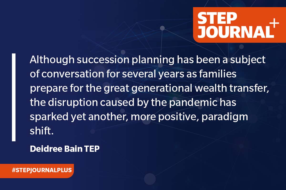 STEPSociety's tweet photo. What risk factors now affect my client’s business?
Deidree Bain TEP, from @sunteraglobal, lays out new considerations for advisors in supporting family entrepreneurship since COVID-19. Read more: https://t.co/ZLcvIvsZJg
#STEPJournalPlus #FamilyOffices https://t.co/vklc9LgYW0