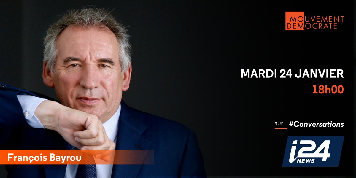 bayrou's tweet image. 📺 J&apos;aurai le plaisir de vous retrouver dans #Conversations avec Anna Cabana sur @i24NEWS_FR.

🗓 Rendez-vous ce mardi soir à 18h 👉 i24news.tv/fr/canaux/i24n…