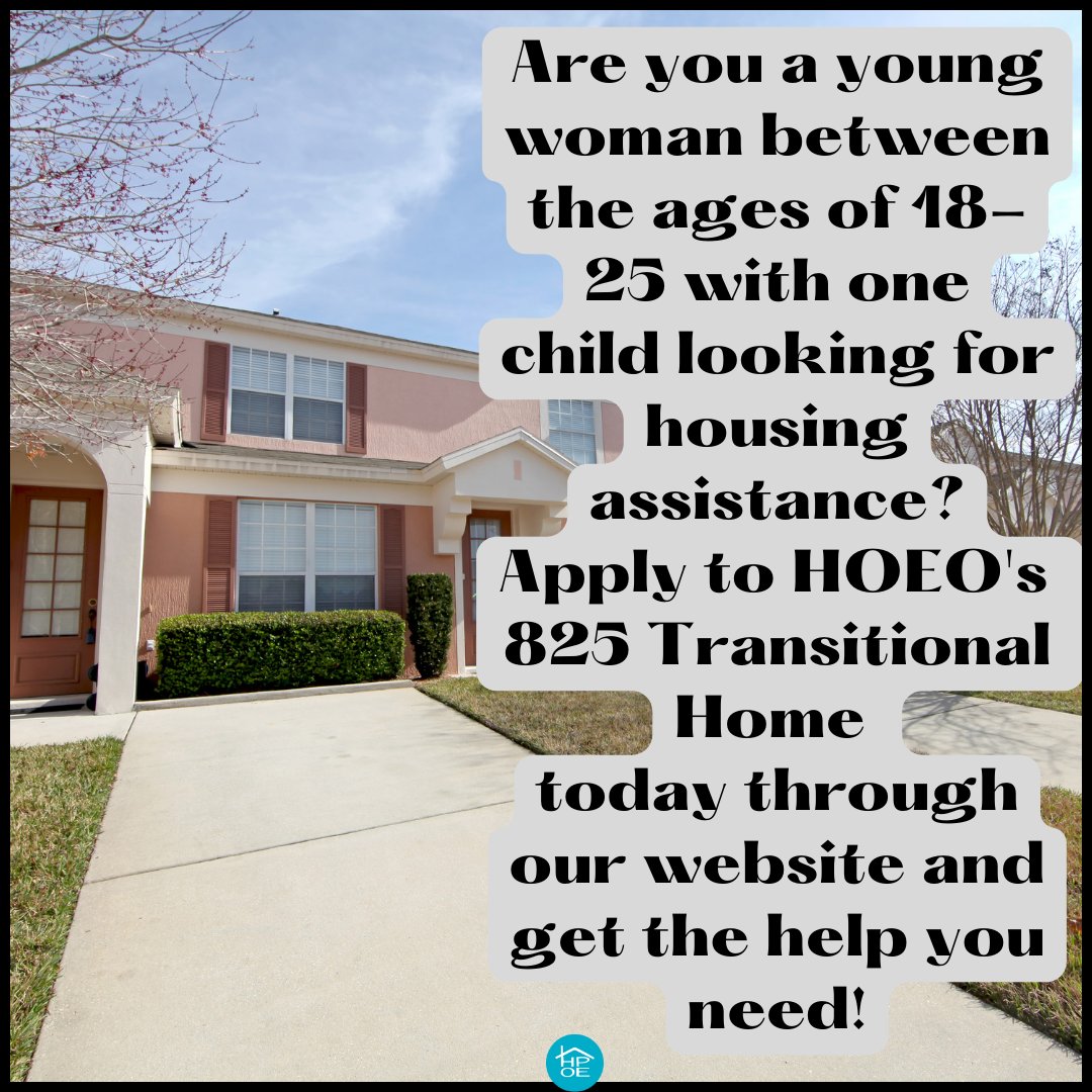 HOEO_INC's tweet photo. Happy Monday Hope Dealers! Are you or a young woman you know looking for housing assitance? If you or your friend are between the ages of 18-25 with one child, please apply for HOEO's 825 Transitional Home directly on our website (link in bio).  #HopeTrafficking 💙 https://t.co/kyfcV0YsfY
