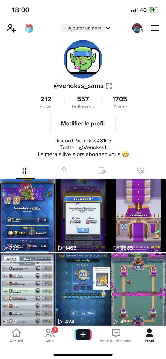 Je pose mon lien ici si ça intéresse des gens 😁.

link.clashroyale.com/?clashroyale:/…

J’ai aussi pour but de live sur TikTok, alors si vous pouviez ne serait ce qu’aller jeter un coup d’œil ça me ferait plaisir 

❤️ &amp; 🔄 apprécies 🙃