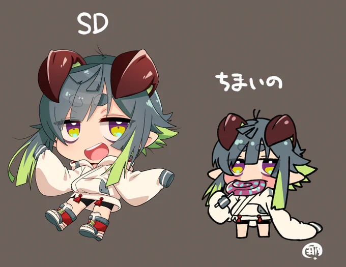 自分の描くSD、自分の中で呼び方変えてる。ちゃんと描いたやつは【SD】。落書きとかでぱぱっと描くやつは【ちまいの】。#那菜風誌の身代わりさん 