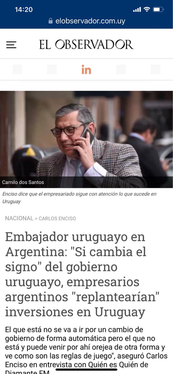 La verdad que el Pájaro Enciso cruzó la línea. Es un embajador del país....no un operador político. 
Aunque siempre haya sido ... simplemente eso. 
Pero la verdad que creí que podía trascender esa condición. 
Pero lo que "natura no da....Salamanca no presta" !!!