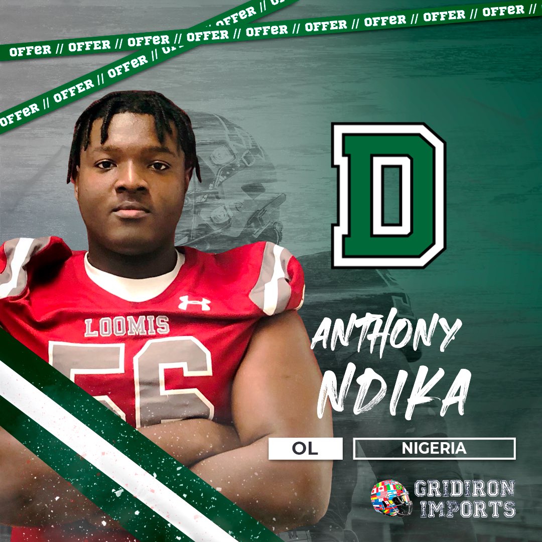 Gridiron Imports Foundation (@gridironimports) on Twitter photo 🇳🇬 Nigerian 🇳🇬 Family Member <a href="/AnthonyNdika/">Anthony Ndika AKA Moose ‘24</a> picked up his first Division 1 offer from Dartmouth College of the Ivy League! Congrats, Antony!! 🇳🇬 Nigerian 🇳🇬 Family Member <a href="/AnthonyNdika/">Anthony Ndika AKA Moose ‘24</a> picked up his first Division 1 offer from Dartmouth College of the Ivy League! Congrats, Antony!!