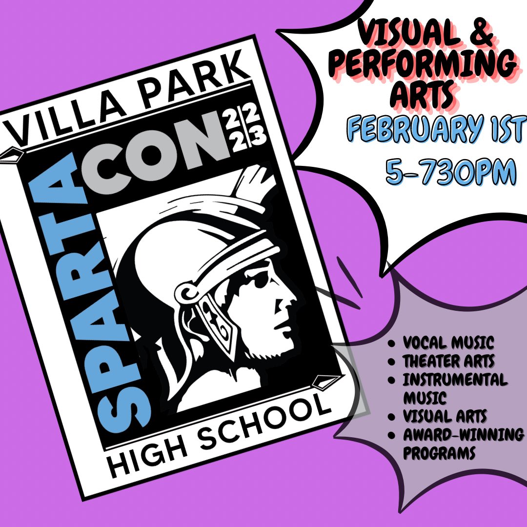 VPSpartan's tweet photo. #spartacon is coming Wed. Feb 1 to showcase the our excellent academic, athletic, and extracurricular programs! We'll have special performances, parent presentations, and food trucks for refreshments! Join the Spartan familyπ @OrangeUnifiedCA @AndOusd @VPHS_PFSO @VPHSathletics https://t.co/OePmij47sh