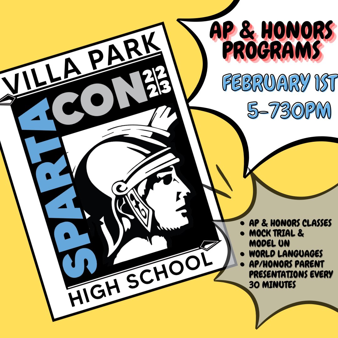 VPSpartan's tweet photo. #spartacon is coming Wed. Feb 1 to showcase the our excellent academic, athletic, and extracurricular programs! We'll have special performances, parent presentations, and food trucks for refreshments! Join the Spartan familyπ @OrangeUnifiedCA @AndOusd @VPHS_PFSO @VPHSathletics https://t.co/OePmij47sh