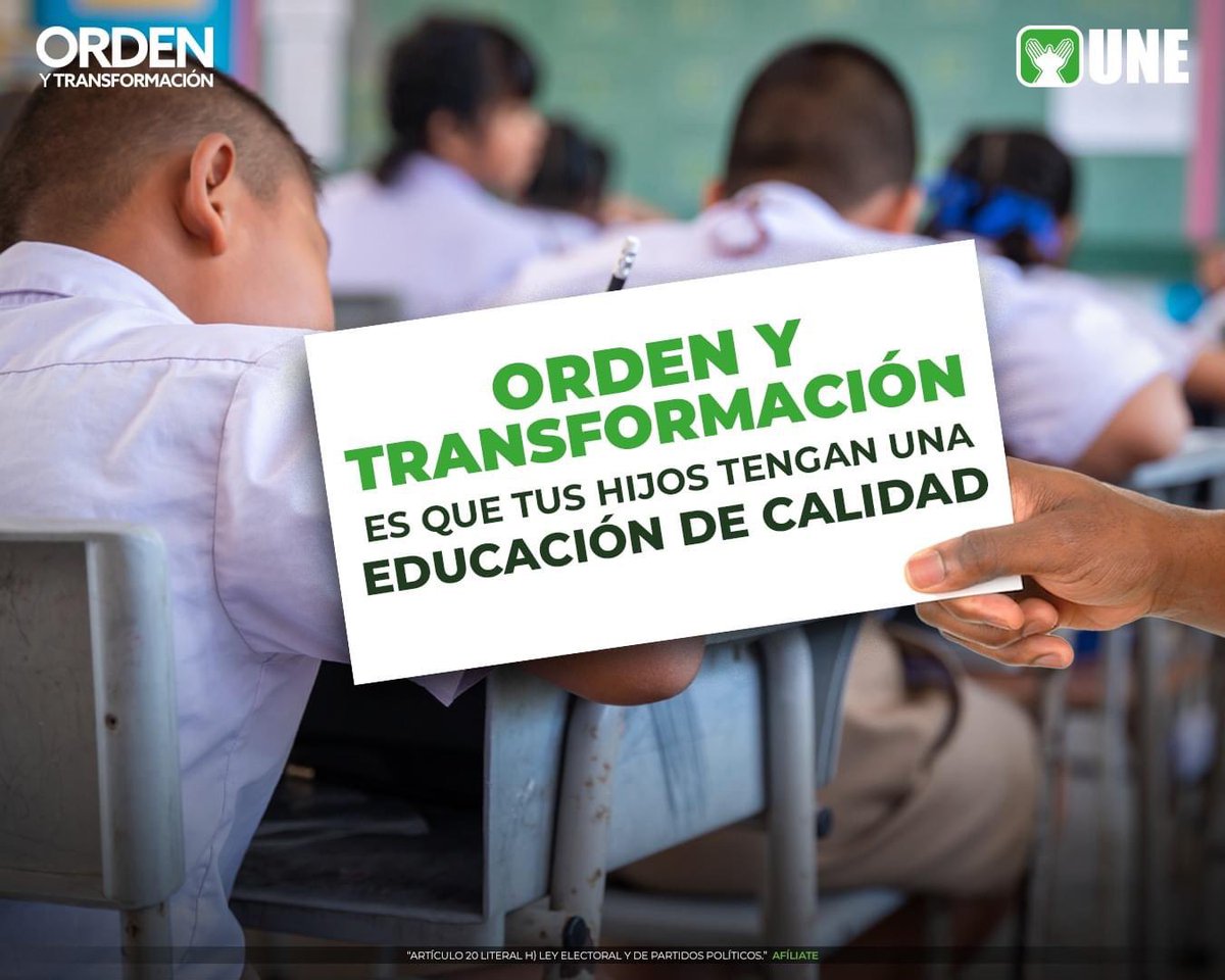PartidoUne's tweet photo. La educación de calidad debe ser garantizada para toda la población, no tiene que ser un lujo o un beneficio de pocos. En nuestra #PropuestaPolítica trabajamos por un país con #OrdenYTransformación que ofrece educación de calidad a nuestras niñas y niños. 💚 👐 https://t.co/JvmsMWoWW1