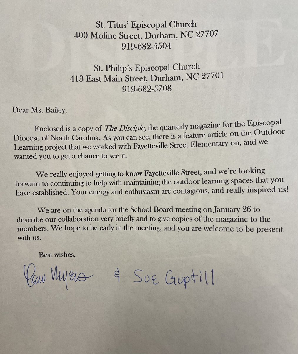 Proud Principal Moment: Why yes, that is THE Fayetteville Street Elementary School on the cover of the North Carolina Disciple! Special thank you to St. Titus Episcopal Church and St. Philip’s Episcopal Church for supporting our Outdoor Learning Projects! 🦁💪<a href="/FayStreetElem/">Fayetteville Street Elementary School</a>