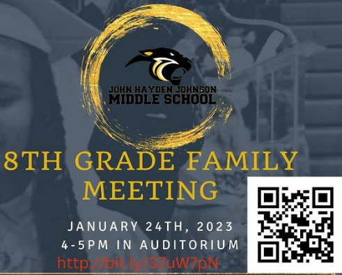 JMS 8th Grade Families, we are excited to meet with you on Tuesday, January 24th from 4pm-5pm.  There is a virtual option if families are not available to attend in person. <a href="/The_APYoung/">AP Young_Johnson MS</a> <a href="/pantherguardian/">pantherguardianspto</a>