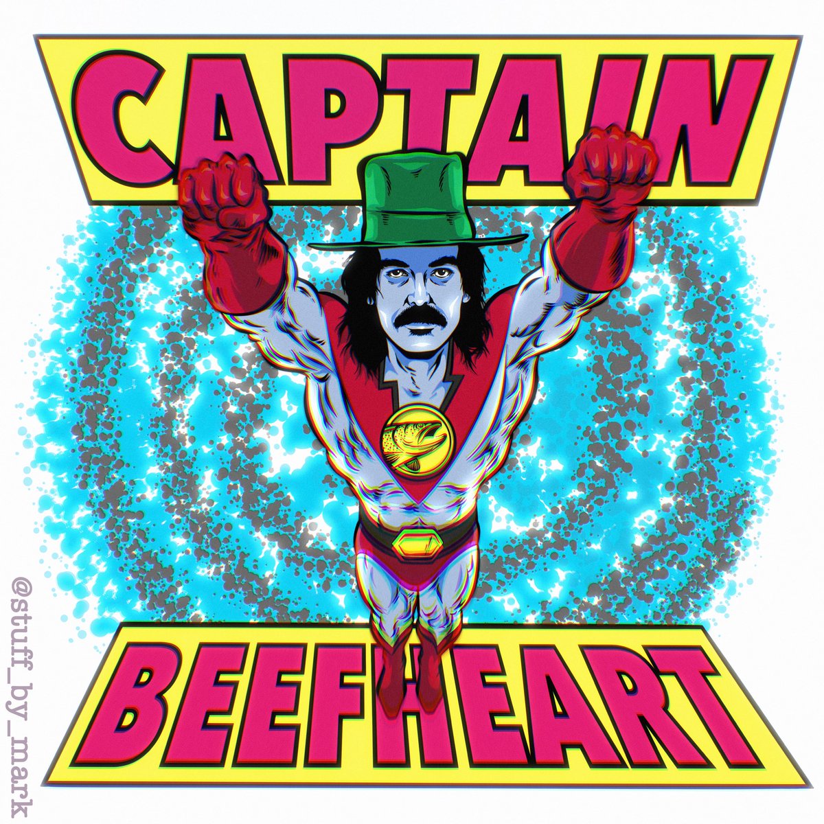 The_Ren1981's tweet image. A drawing aimed at the four or five people in the world that are the right age to have watched Captain Planet growing up and also happen to like Captain Beefheart.