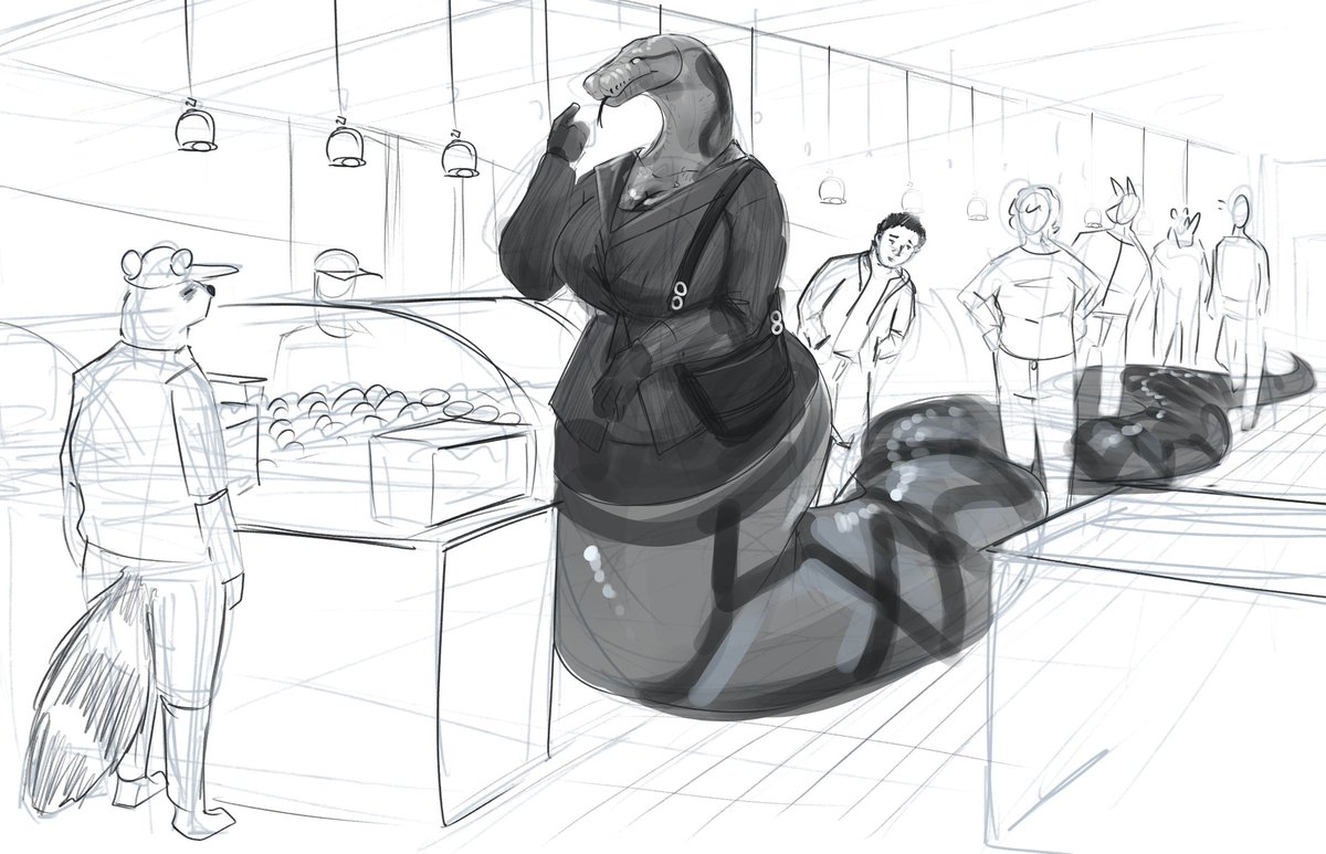 realized i never posted this here, was a patreon suggestion
big snake lady at a bakery