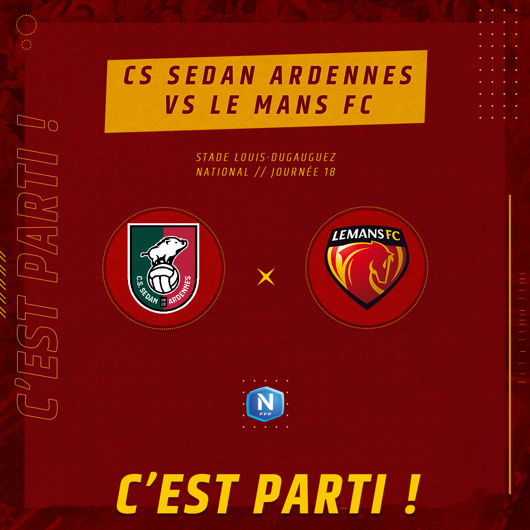 LEMANSFC's tweet image. #CSSALMFC 0⃣-0⃣

⏱ 1&apos; | C&apos;est parti à Sedan ! Engagement sedanais. 𝐀𝐋𝐋𝐄𝐙 !

#AllezLEMANSFC 🔴🟡