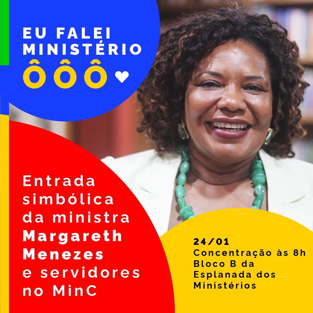 Que mara-mara-mara-maravilha! 🎉 Nesta terça-feira (24) entra em vigor o decreto de recriação do Ministério da Cultura. Para celebrar esse momento, a ministra @MagaAfroPop vai receber na porta do prédio os servidores da Cultura que estavam realocados no Ministério do Turismo.