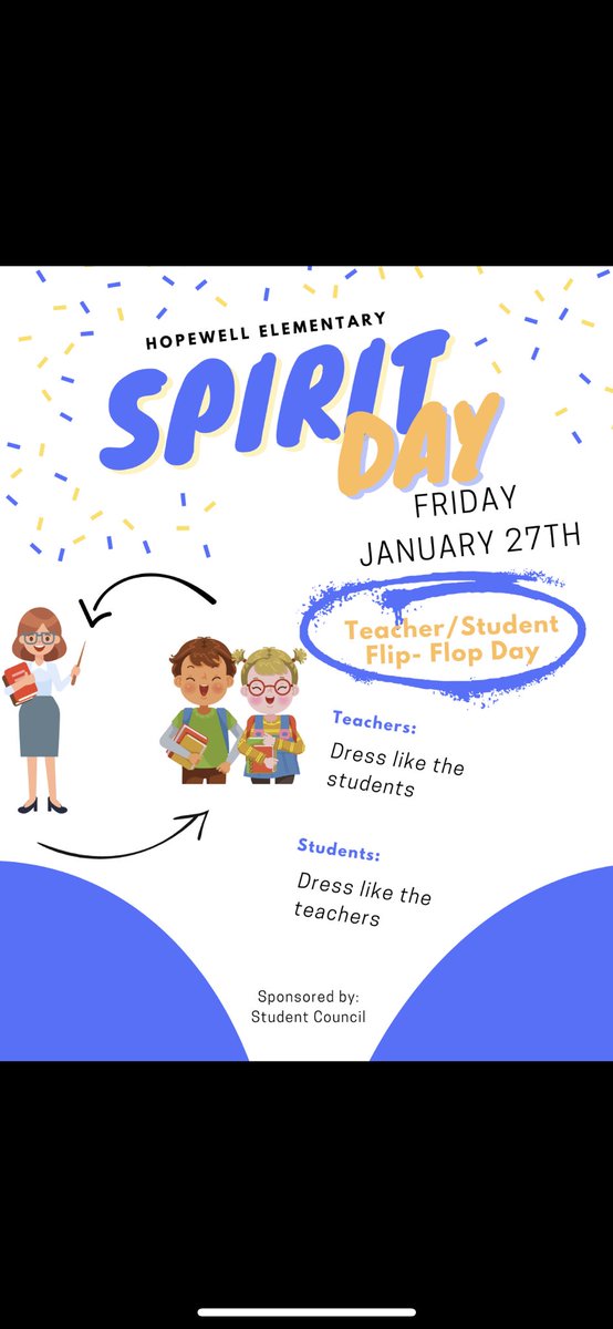 Hey HES! This Friday student council is planning a spirit day to kick off the new year. We can’t wait to see what you wear! <a href="/HopewellES/">Hopewell Elementary School</a> @Mr_Calvano