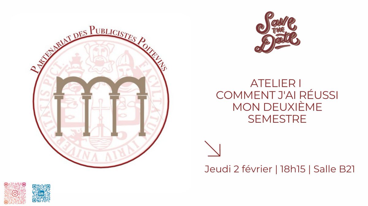 #ENTRÉELIBRE C'est la rentrée et on reprend du service avec un nouvel atelier pour bien commencer le deuxième semestre 📚  
Au programme : 
- bien organiser son temps de travail 🕰️
- améliorer sa méthode d'apprentissage 💪
- mieux gérer le stress des TD et des examens 😎