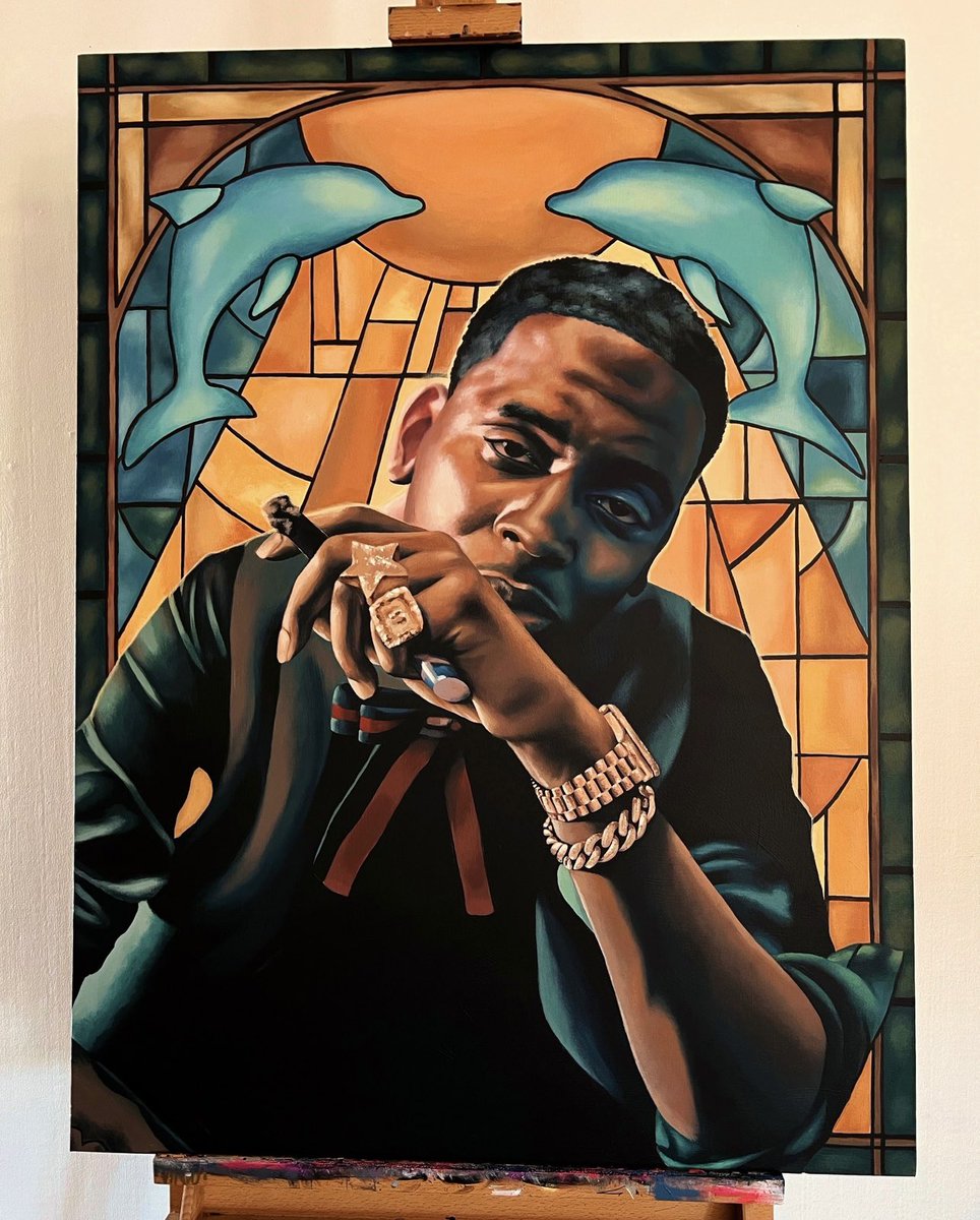 artbylinzo's tweet photo. The reference  vs.   the painting @shotbyspencer @YoungDolph • currently being showcased at #dolphland 🐬🙏🏼 Denver this upcoming weekend! https://t.co/NtQW4PnbZ0