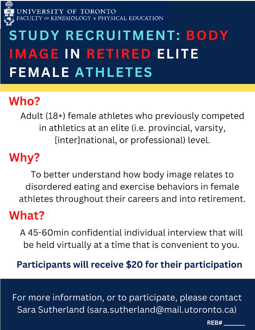 🎉STUDY OPPORTUNITY🎉

If you're an elite female athlete interested in taking part in this study reach out to Sara Sutherland! 

#research #physicalactivity #bodyimage