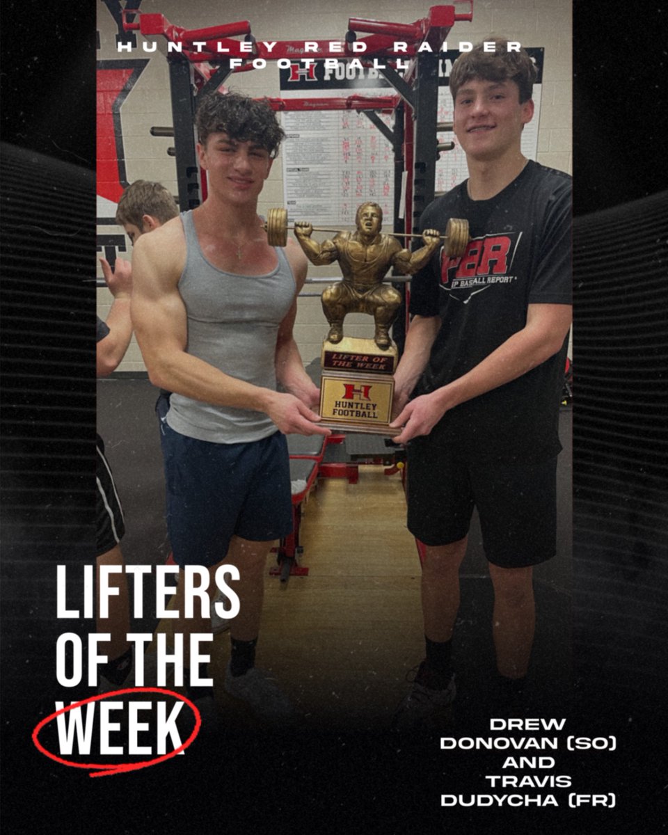 HuntleyFB's tweet photo. Congratulations to Soph Drew Donovan and Frosh Travis Dudycha for being named our Lifters of the Week! Keep up your effort! https://t.co/3mZjxd920E