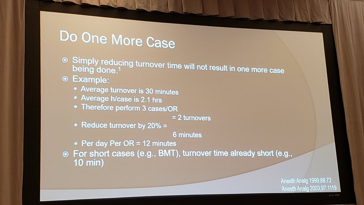 Ed Mariano, MD, MAS, FASA, FASRA 🇺🇸🇵🇭 (@emarianomd) on Twitter photo Every OR targets turnover time every couple of years as an improvement project, says <a href="/Amr_Abouleish/">Amr Abouleish -- a Paleo-Anesthesiologist</a> #CSAWinterConf23
Does cutting a few minutes off of turnover time make a difference? For 2 turnovers, nope. Can't add another case! Look at workflow and system reasons for delays. Every OR targets turnover time every couple of years as an improvement project, says <a href="/Amr_Abouleish/">Amr Abouleish -- a Paleo-Anesthesiologist</a> #CSAWinterConf23
Does cutting a few minutes off of turnover time make a difference? For 2 turnovers, nope. Can't add another case! Look at workflow and system reasons for delays.