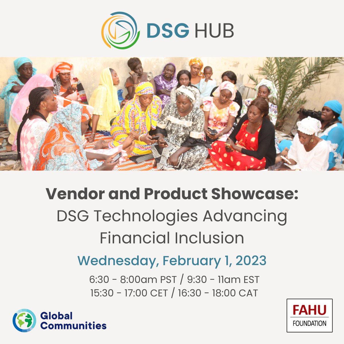 G_Communities's tweet photo. Join us on Wed., 2/1/23 | 9:30-11am EST at the Vendor and Product Showcase: DSG Technologies Advancing Financial Inclusion to explore tools that accelerate the safe, inclusive and sustainable digitization of savings groups. Register today: https://t.co/r2SsPCEti0 #DSGShowcase https://t.co/vZRYKtFfPf