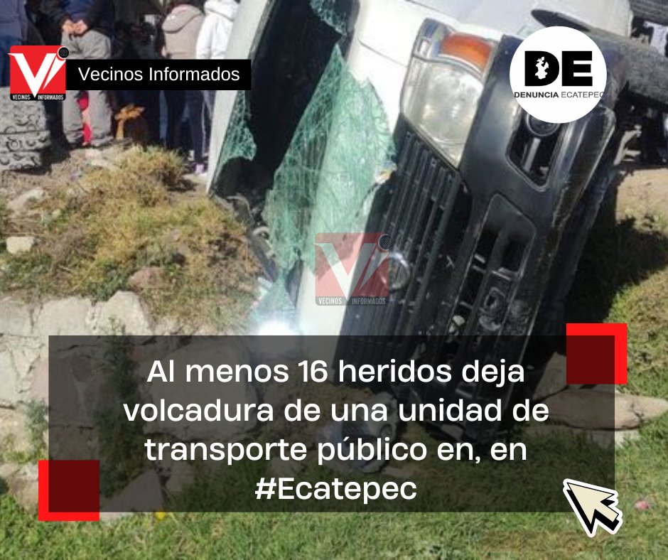 Al menos 16 heridos deja volcadura de una unidad de transporte público en la avenida Ignacio Manuel Altamirano, colonia Texalpa, en #Ecatepec. Informes preliminares indican que la unidad circulaba a exceso de velocidad