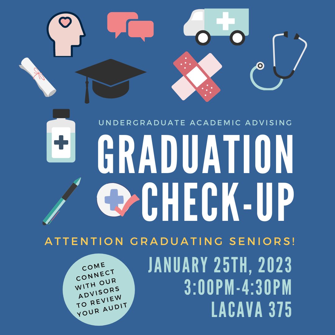 bentleyadvising's tweet photo. Attention Seniors! It's time to make sure you are on track to graduate in May! Come by on Wednesday to have your audit reviewed by an academic advisor. https://t.co/C8SiGCroCF