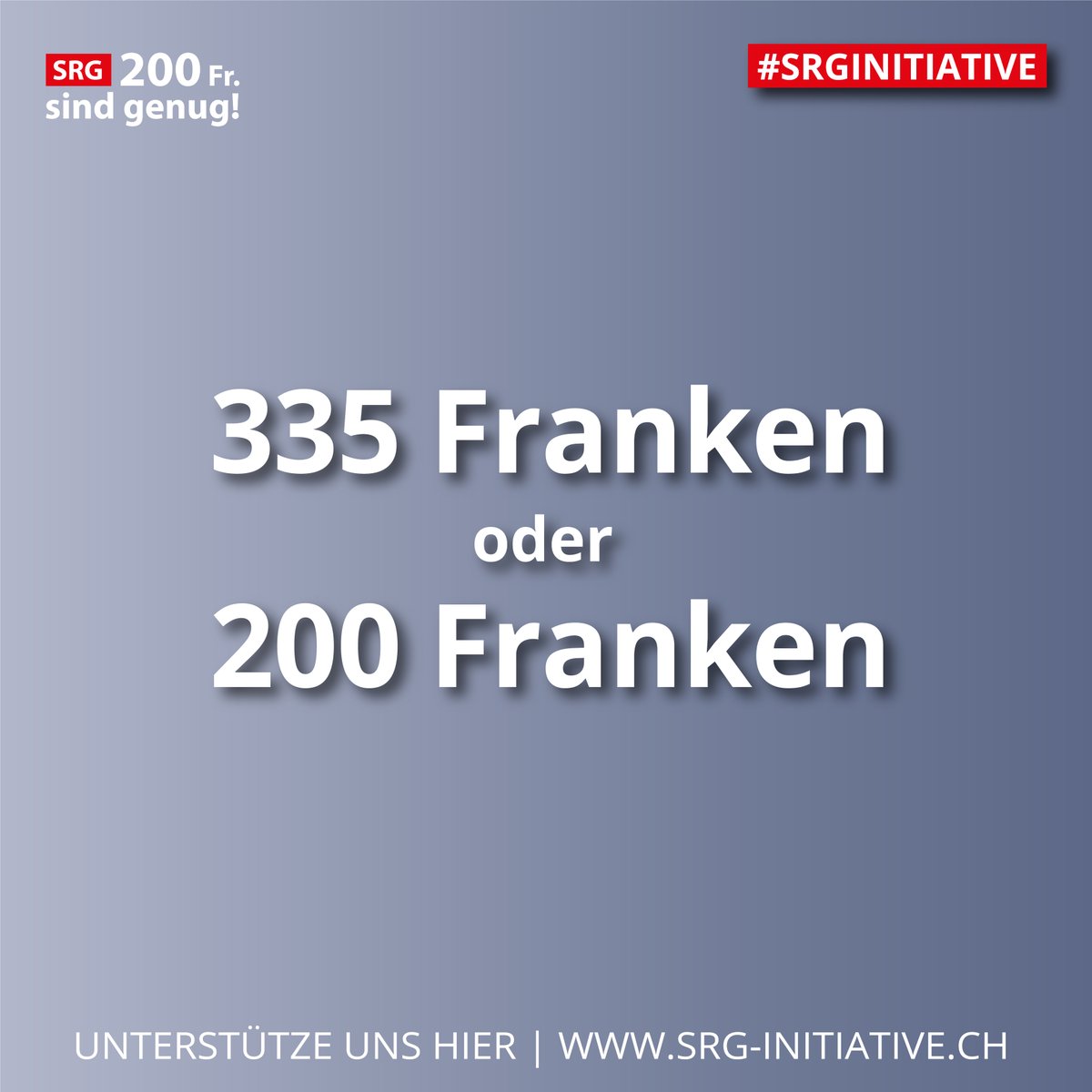 Blick.ch fragt seine Leserinnen und Leser: «Wie viel Gebühren bist du bereit für die #SRG zu zahlen?»
Hier seht ihr die Meinung der Blick-Leserinnen
und -Leser: cutt.ly/29gTDYh

#srginitiative #200frankensindgenug