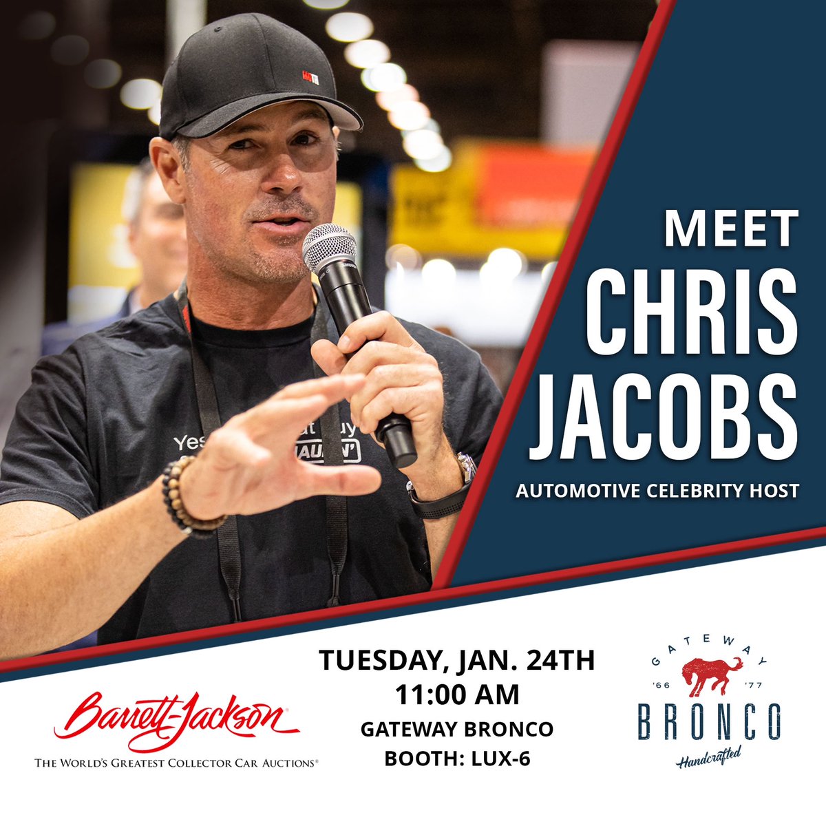 GatewayBronco's tweet photo. Don't miss your chance to meet @ChrisJacobs. Chris will be signing autographs at our @Barrett_Jackson booth in Luxury Row (Lux-6) on Tuesday, January 24th at 11am. See you there!
-
#gatewaybronco #barrettjackson #fordbronco #earlybronco #vintagebronco #custombronco #scottsdale https://t.co/JopRMMyy6d