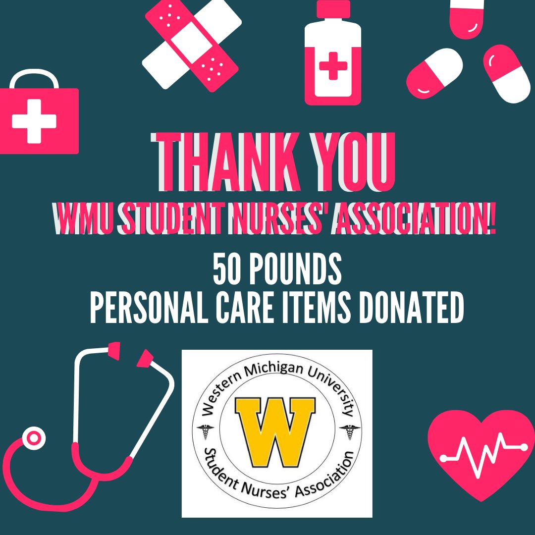 WMUInvisibleNP's tweet image. Thank you to WMU Student Nurses' Association for hosting a donation drive for personal care items for the on campus food pantry! They donated 50 pounds of personal care items such as shampoo, soap and toothpaste. The support is greatly appreciated!